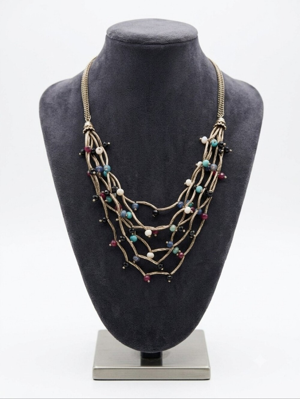 Christopher & Banks Multi-Strand Gold Necklace with Colorful Beads